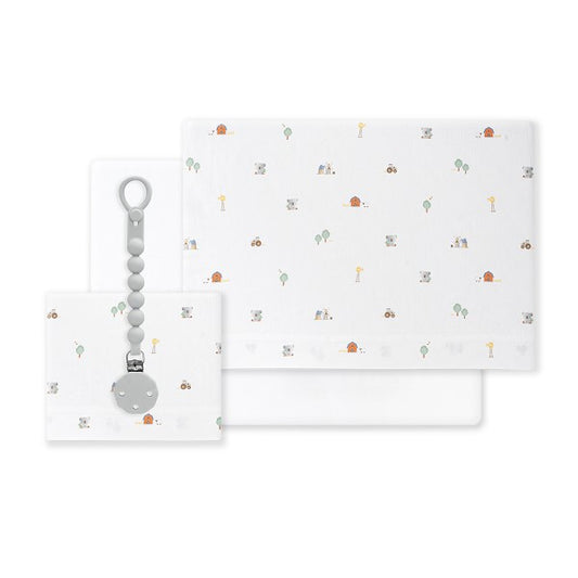 Sábanas Cuna 100% Algodón Estampado Granja Koala + Chupetero de Interbaby