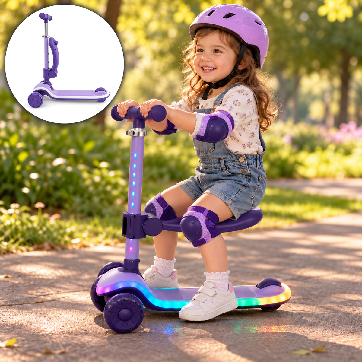 Patinete Infantil 2 en 1, con Asiento Abatible, Luces, Lily de Twinly