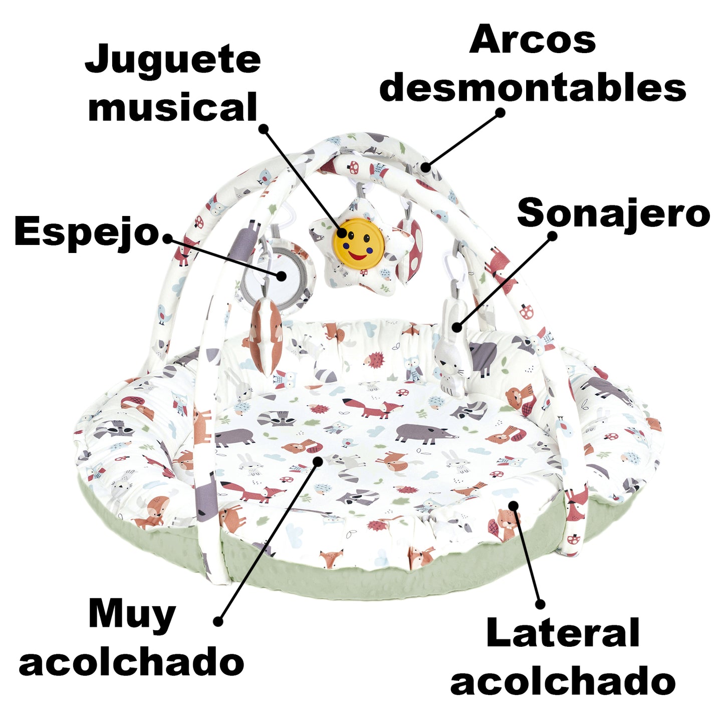 Gimnasio para bebés Multifuncional y Evolutivo con Arcos de juguetes LION de Olmitos