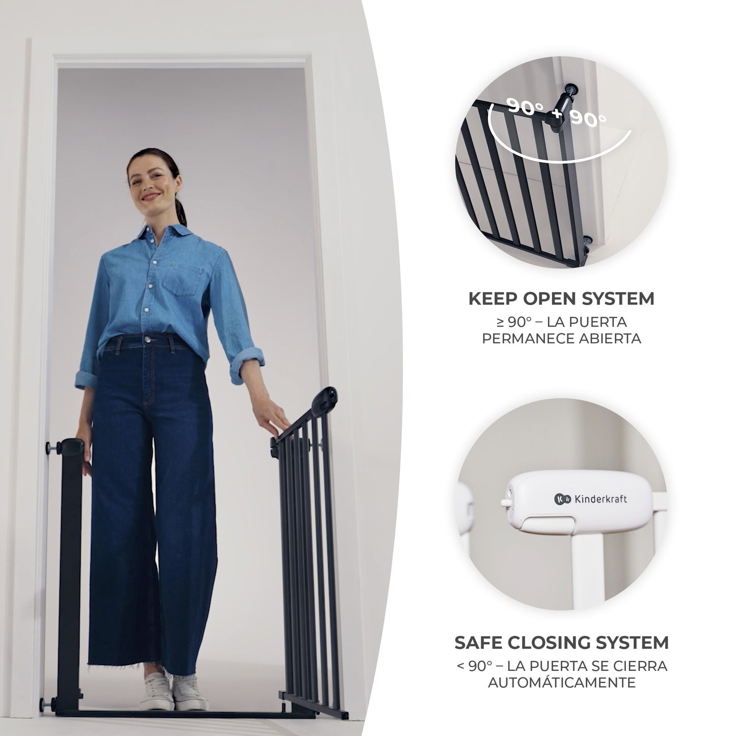 Kinderkraft -  Barrera de seguridad LOCK&GO extensible (75-103 cm)