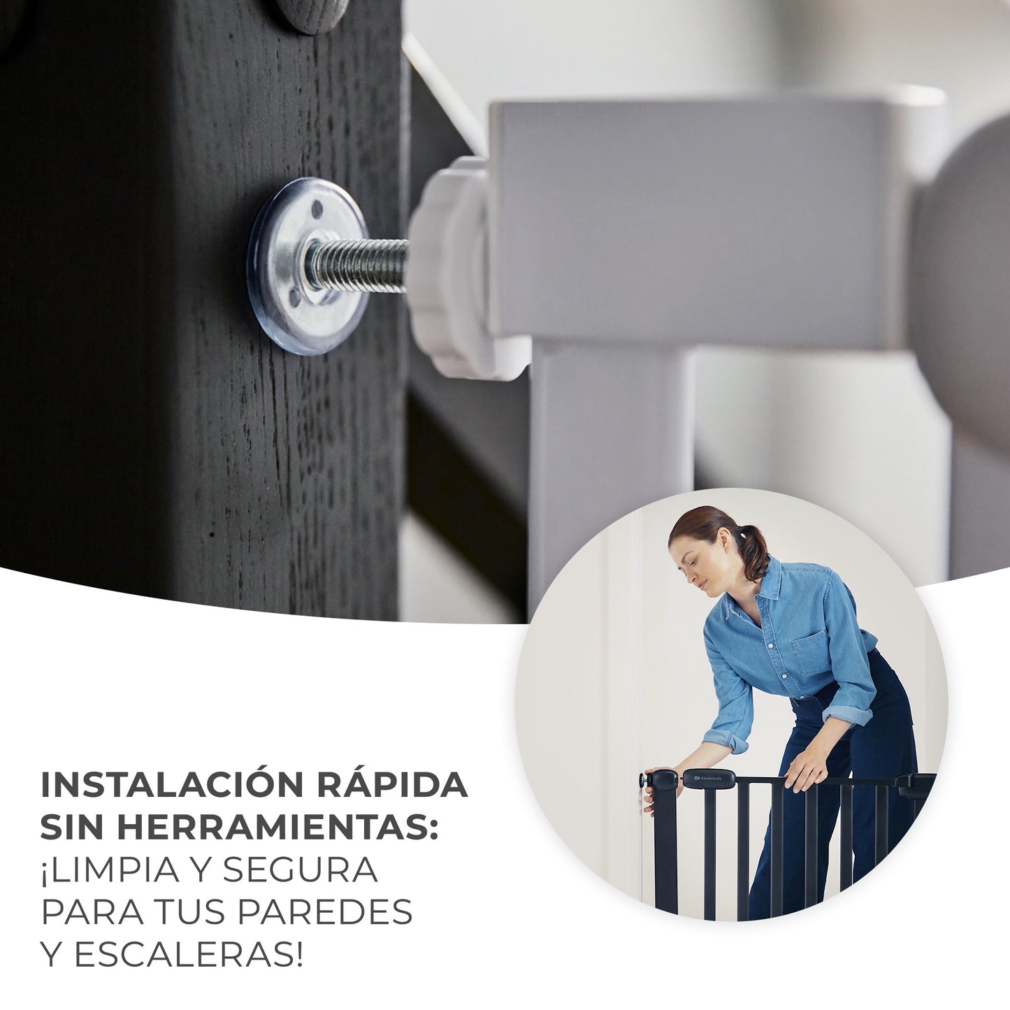 Kinderkraft -  Barrera de seguridad LOCK&GO extensible (75-103 cm)