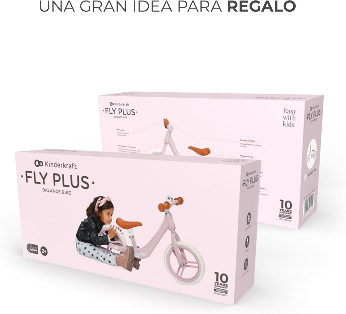 Kinderkraft FLY PLUS 2 Bicicleta sin Pedales, niño 2 años, 2 Ruedas de Equilibrio, Sillín Ajustable, Con accesorios
