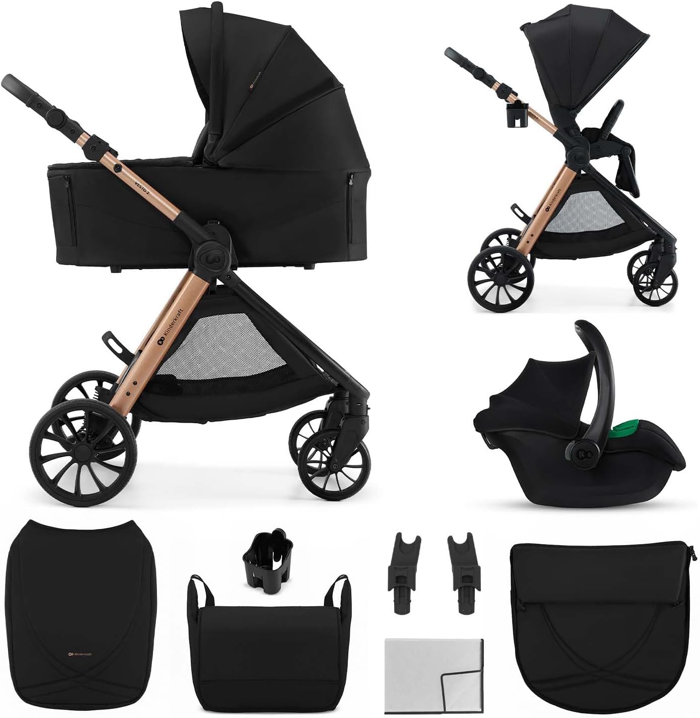Carrito Bebé 3 en 1 hasta 22 kg VESTO 2, Portabebés MINK PRO de Kinderkaft