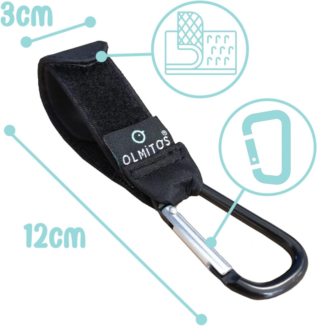 Ganchos Mosquetón Universal con Velcro para Cochecito de Olmitos
