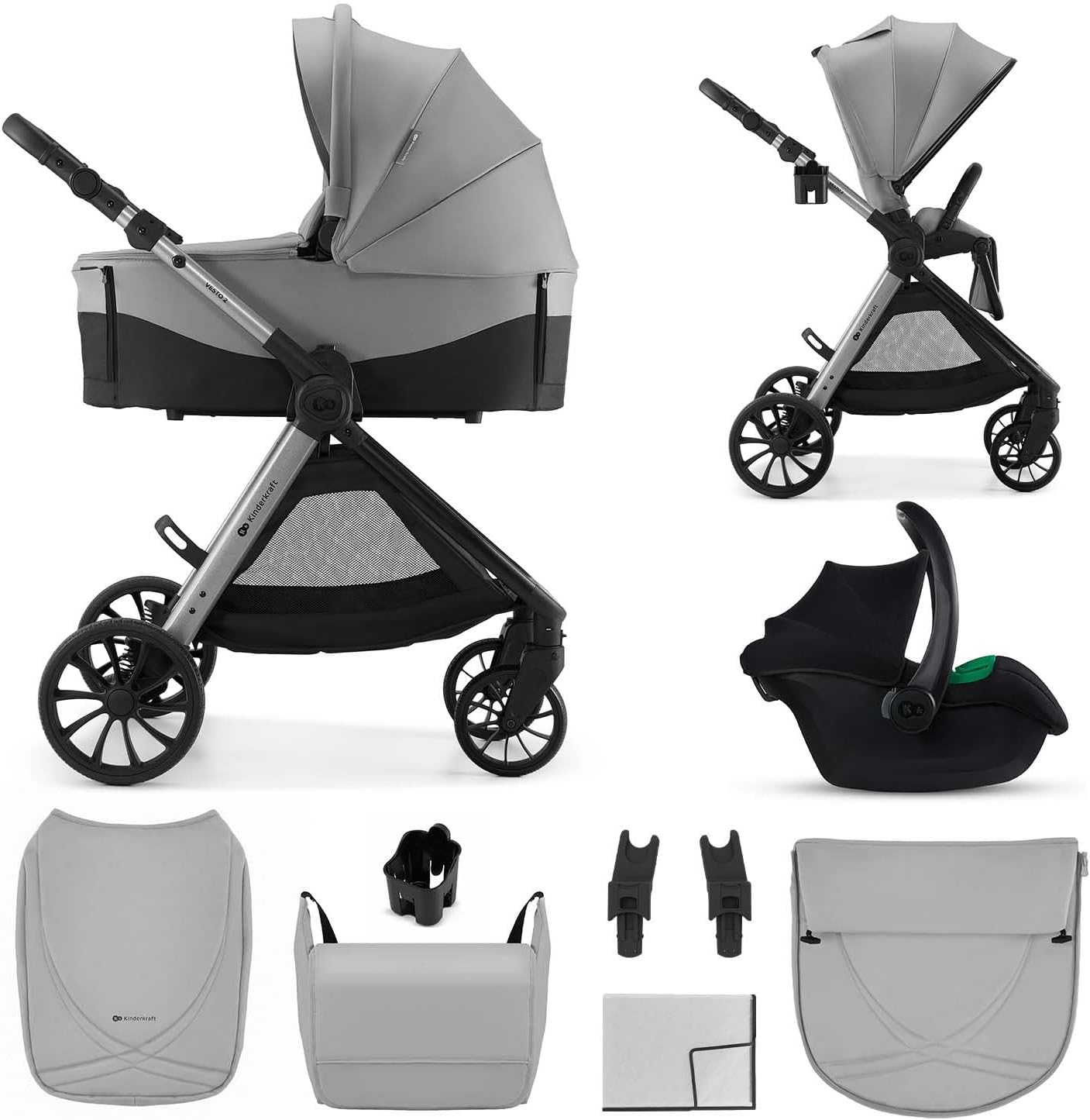 Carrito Bebé 3 en 1 hasta 22 kg VESTO 2, Portabebés MINK PRO de Kinderkaft
