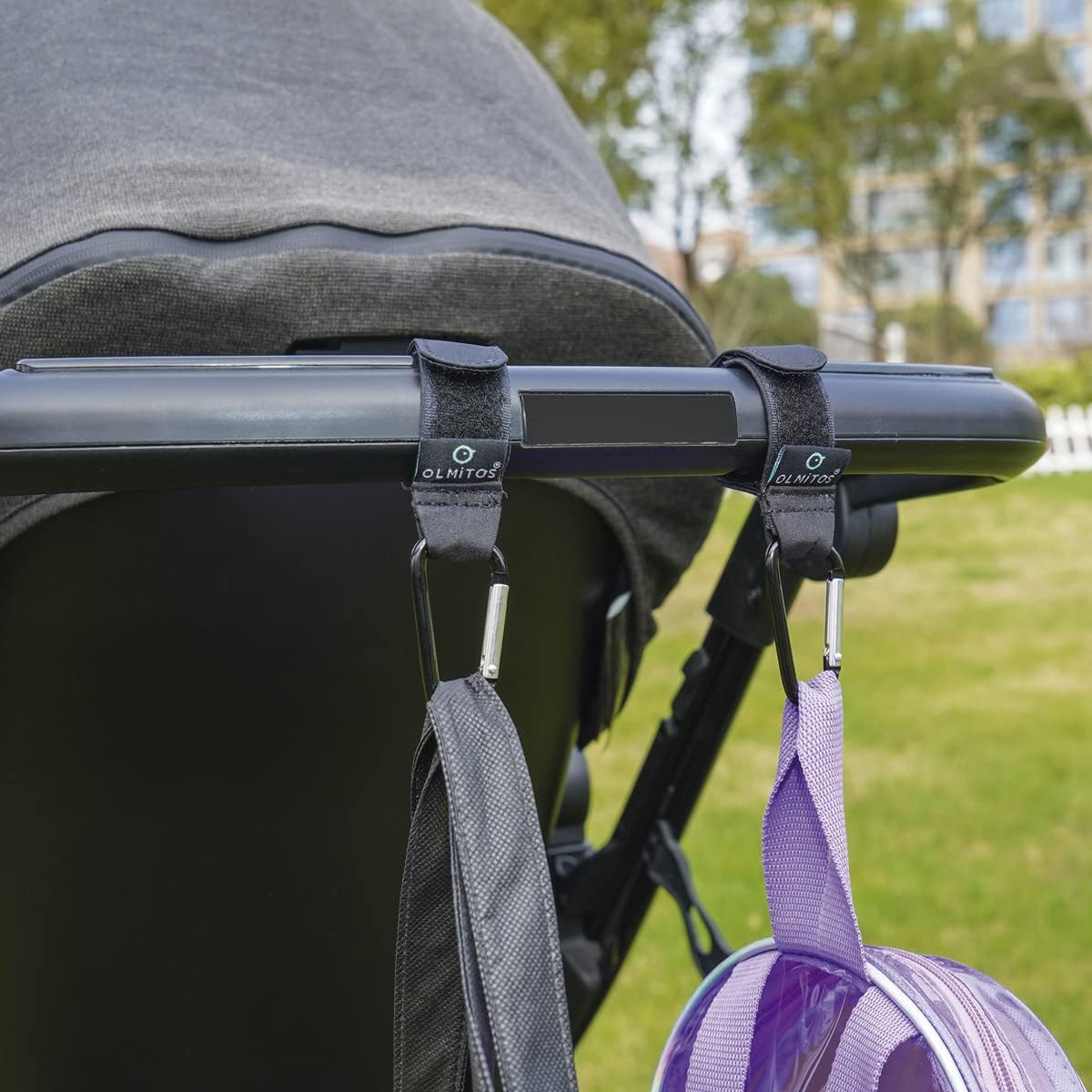 Ganchos Mosquetón Universal con Velcro para Cochecito de Olmitos