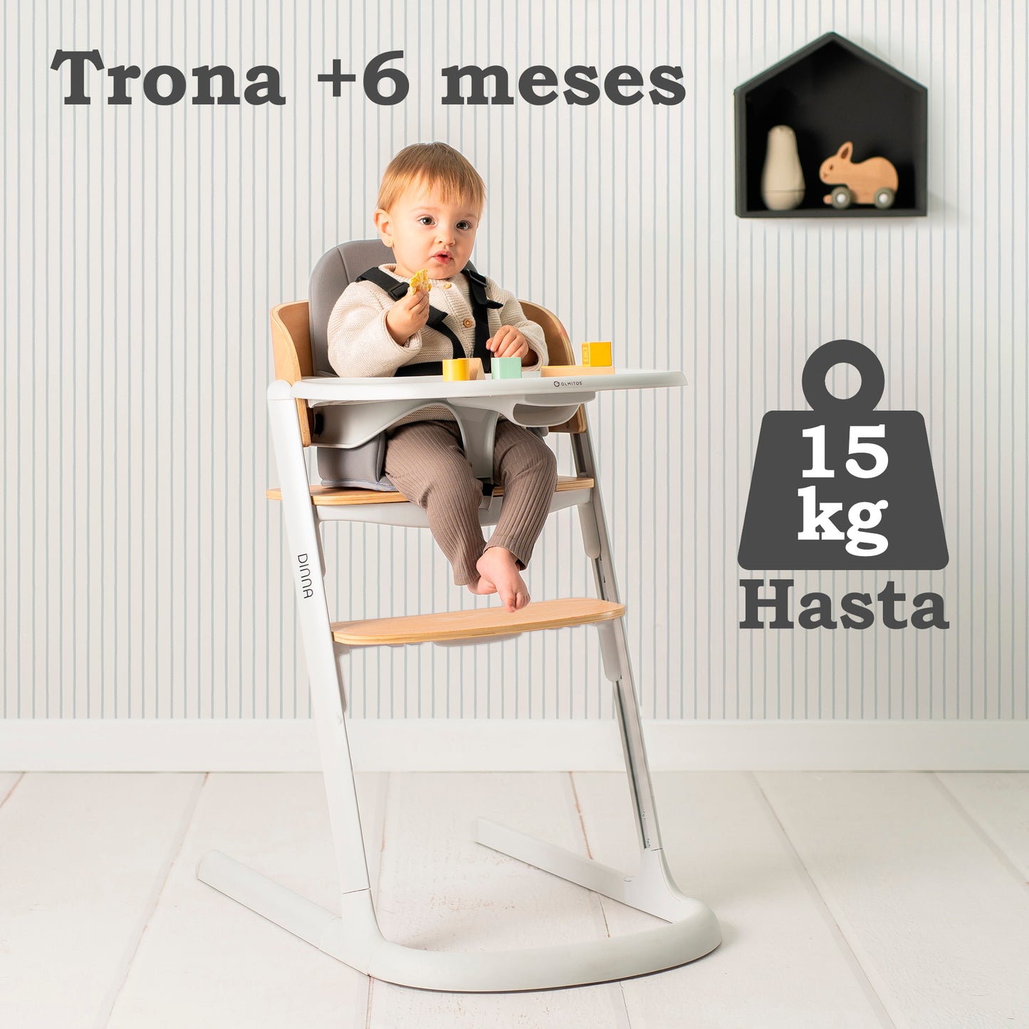 Trona evolutiva de madera 2 en 1 DINNA Silla infantil Evolutiva de Olmitos