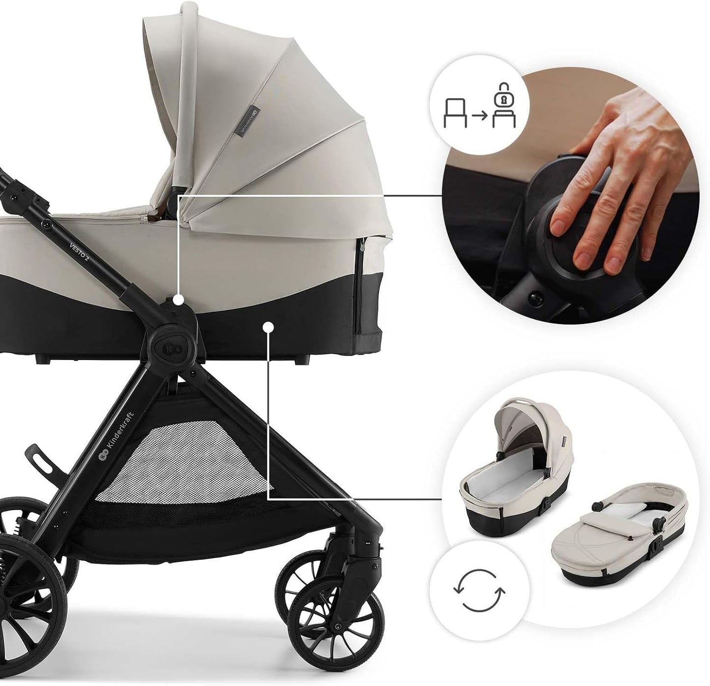 Carrito Bebé 3 en 1 hasta 22 kg VESTO 2, Portabebés MINK PRO de Kinderkaft