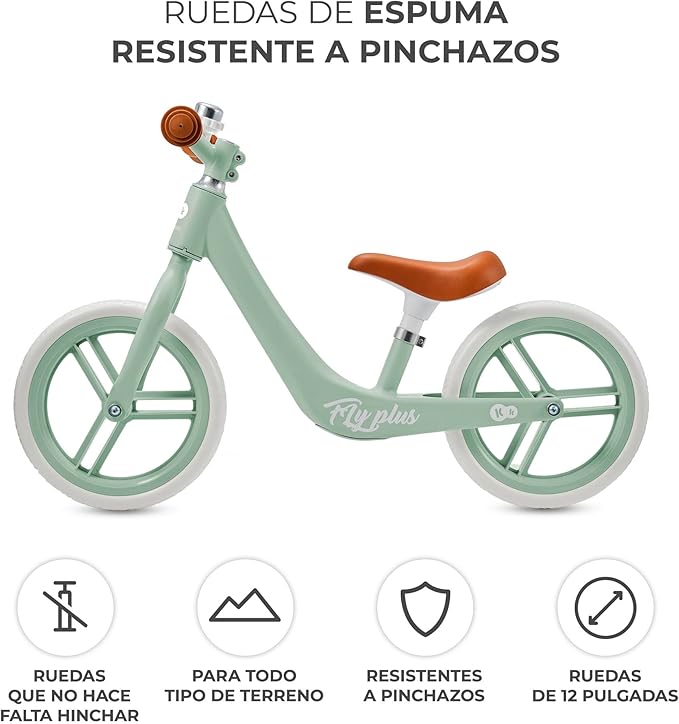 Kinderkraft FLY PLUS 2 Bicicleta sin Pedales, niño 2 años, 2 Ruedas de Equilibrio, Sillín Ajustable, Con accesorios