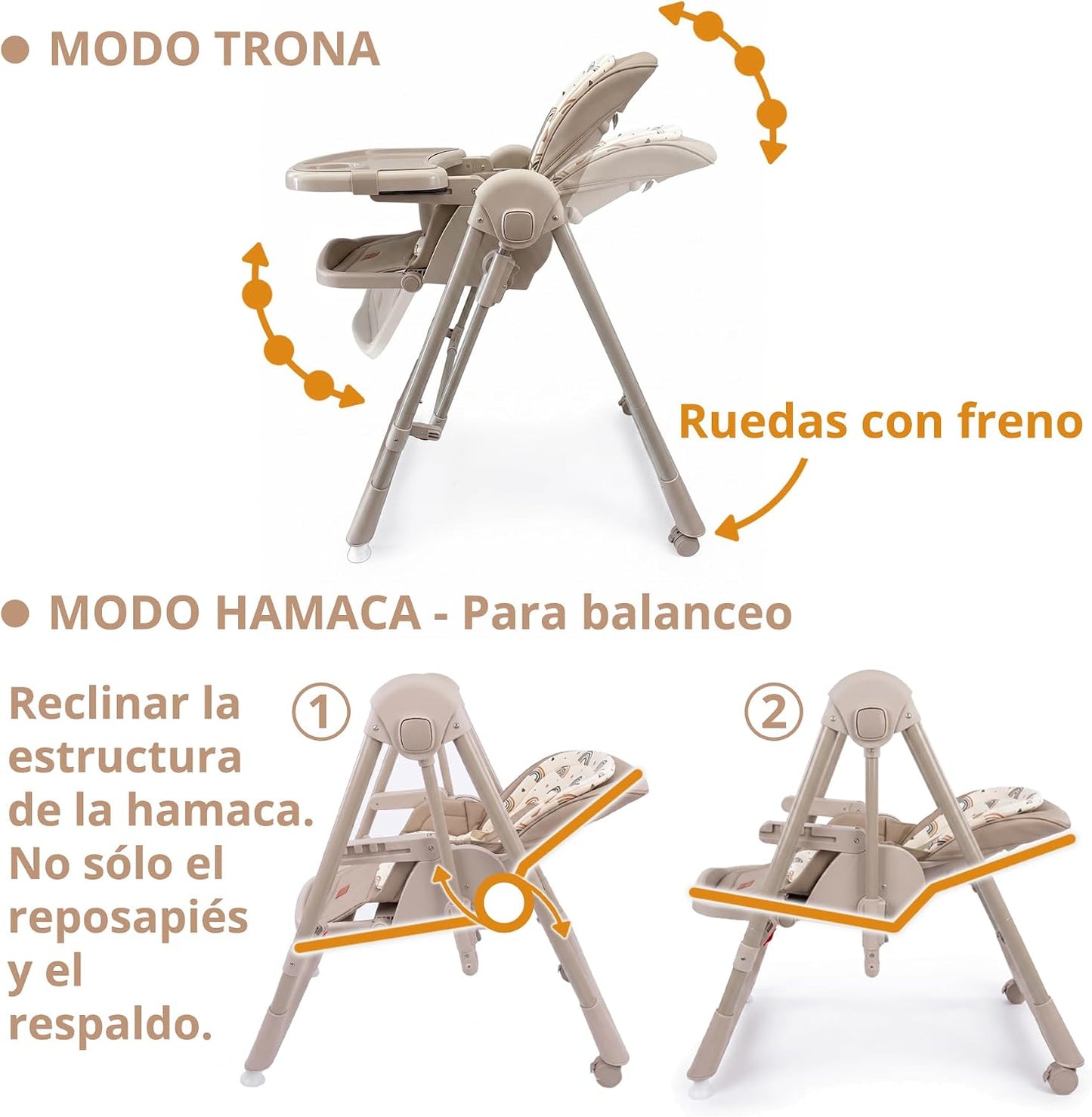 Twinly New Movity Trona Bebé Evolutiva 2 en 1, Hamaca y Columpio, Gris