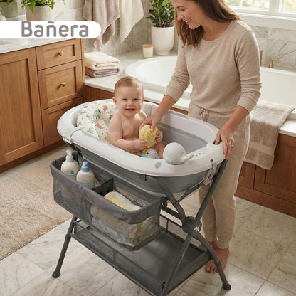 Bañera Cambiador Bebé BUBBLY – Altura Regulable y Diseño Plegable 2 en 1 de Twinly