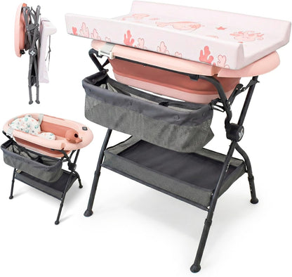 Bañera Cambiador Bebé BUBBLY – Altura Regulable y Diseño Plegable 2 en 1 de Twinly