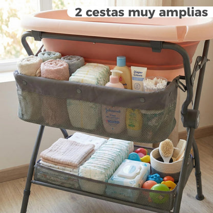 Bañera Cambiador Bebé BUBBLY – Altura Regulable y Diseño Plegable 2 en 1 de Twinly