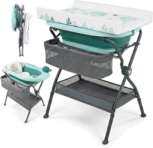Bañera Cambiador Bebé BUBBLY – Altura Regulable y Diseño Plegable 2 en 1 de Twinly