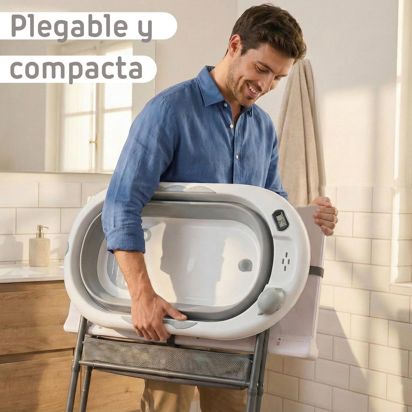 Bañera Cambiador Bebé BUBBLY – Altura Regulable y Diseño Plegable 2 en 1 de Twinly