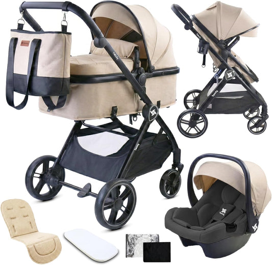 Cochecito Convertible Bebé 3 en 1 Fabuly con silla de coche i-size, Incluye Bolso, Mosquitera, Plastico lluvia de Twinly