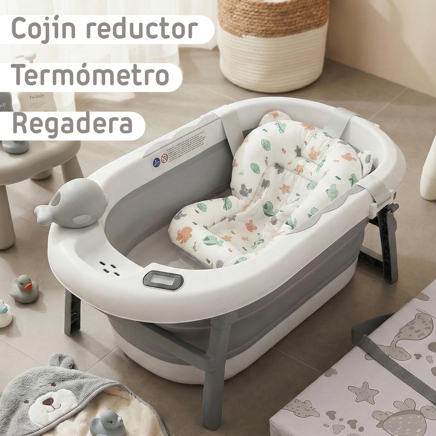 Bañera Cambiador Bebé BUBBLY – Altura Regulable y Diseño Plegable 2 en 1 de Twinly