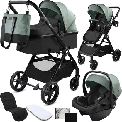 Cochecito Convertible Bebé 3 en 1 Fabuly con silla de coche i-size, Incluye Bolso, Mosquitera, Plastico lluvia de Twinly