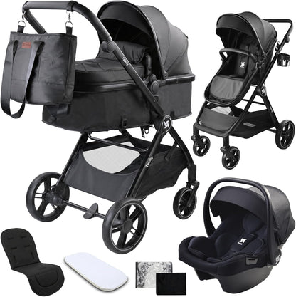 Cochecito Convertible Bebé 3 en 1 Fabuly con silla de coche i-size, Incluye Bolso, Mosquitera, Plastico lluvia de Twinly