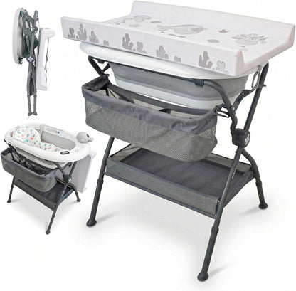 Bañera Cambiador Bebé BUBBLY – Altura Regulable y Diseño Plegable 2 en 1 de Twinly