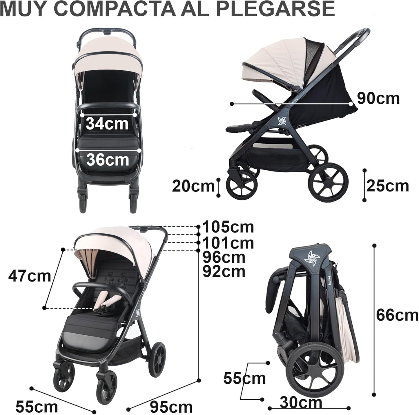 Silla de paseo Bebé Capota XXL Plegable 22Kg Spacely de Twinly