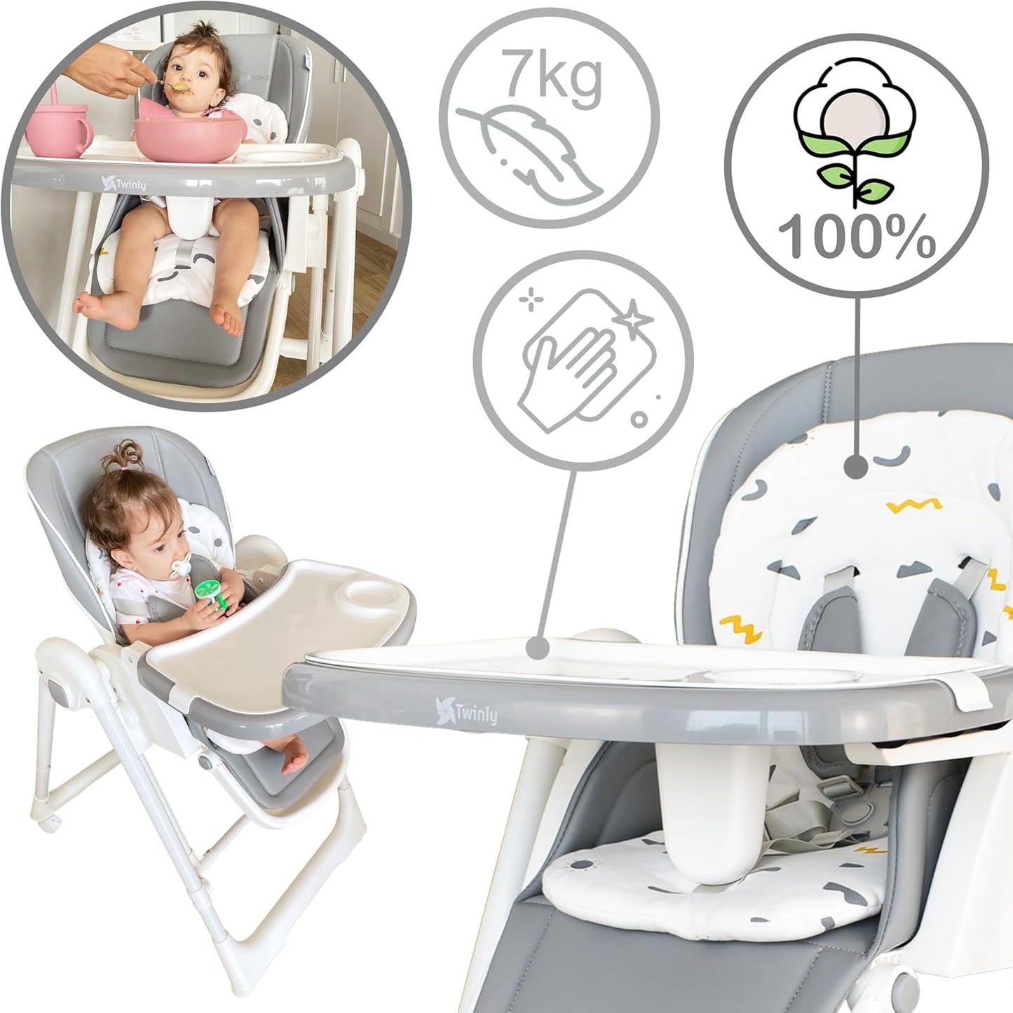 Trona Bebé Evolutiva multifunción  3 en 1 Hamaca columpio y balancín Movity Pro de Twinly