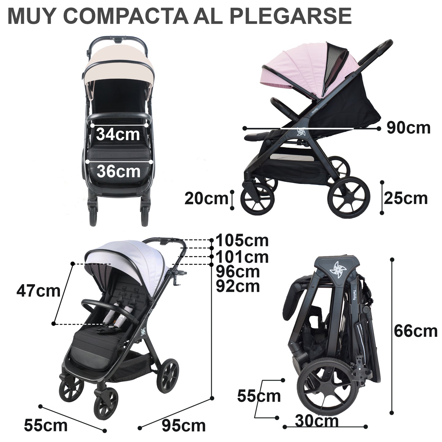 Silla de paseo Bebé Capota XXL Plegable 22Kg Spacely de Twinly