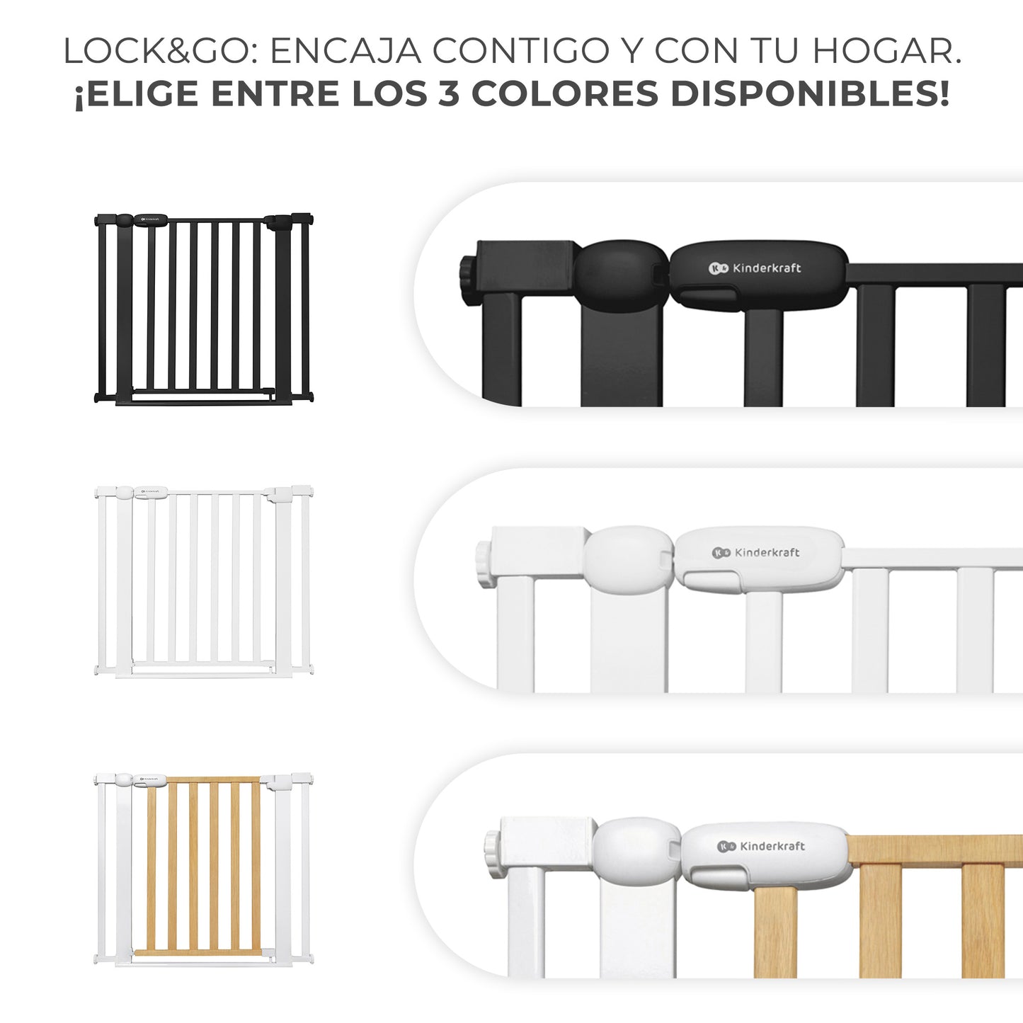 Kinderkraft -  Barrera de seguridad LOCK&GO extensible (75-103 cm)