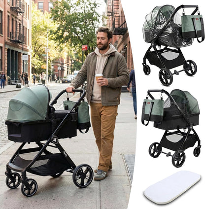 Cochecito Convertible Bebé 3 en 1 Fabuly con silla de coche i-size, Incluye Bolso, Mosquitera, Plastico lluvia de Twinly