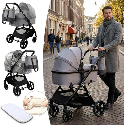 Cochecito Convertible Bebé 3 en 1 Fabuly con silla de coche i-size, Incluye Bolso, Mosquitera, Plastico lluvia de Twinly