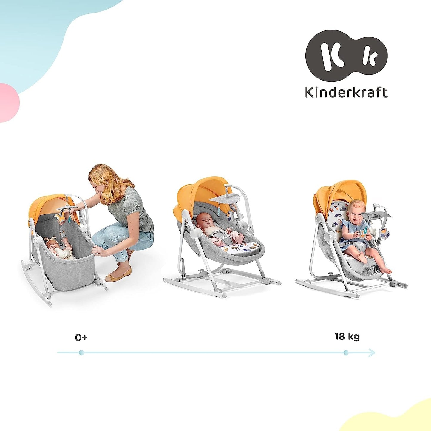Columpio Bebé NOLA, 5 en 1, Balancín, Silla, Cuna, Rosa de Kinderkraft