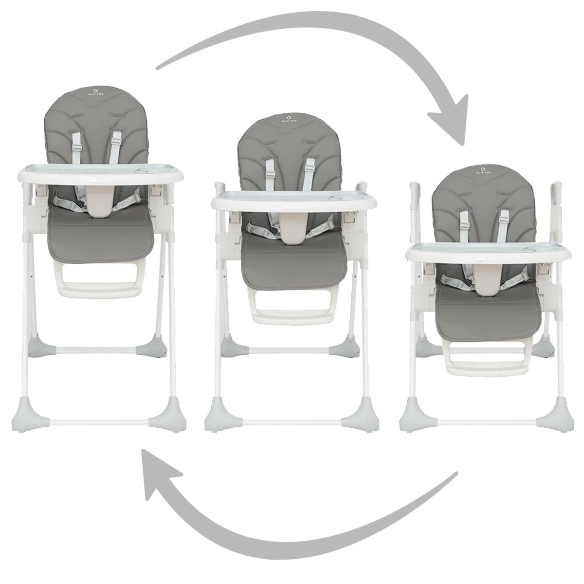 Olmitos – Trona bebe ligera multi posiciones – Asiento regulable con bandeja extraíble – Incluye ruedas y fácil plegado