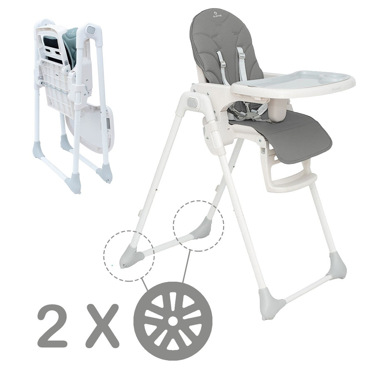 Olmitos – Trona bebe ligera multi posiciones – Asiento regulable con bandeja extraíble – Incluye ruedas y fácil plegado