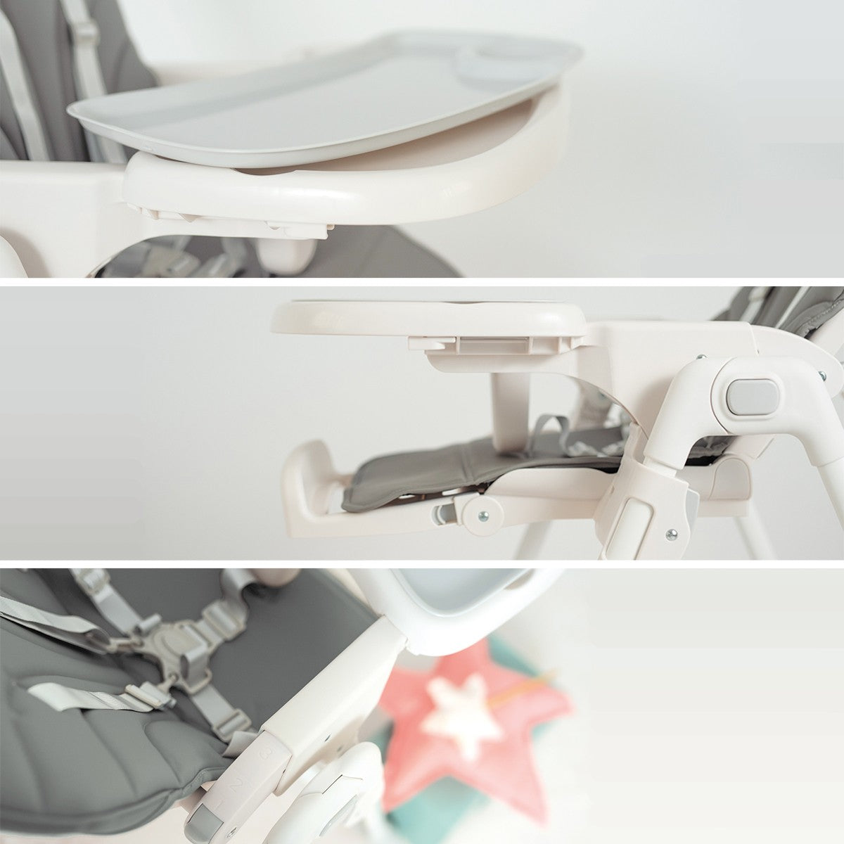 Olmitos – Trona bebe ligera multi posiciones – Asiento regulable con bandeja extraíble – Incluye ruedas y fácil plegado