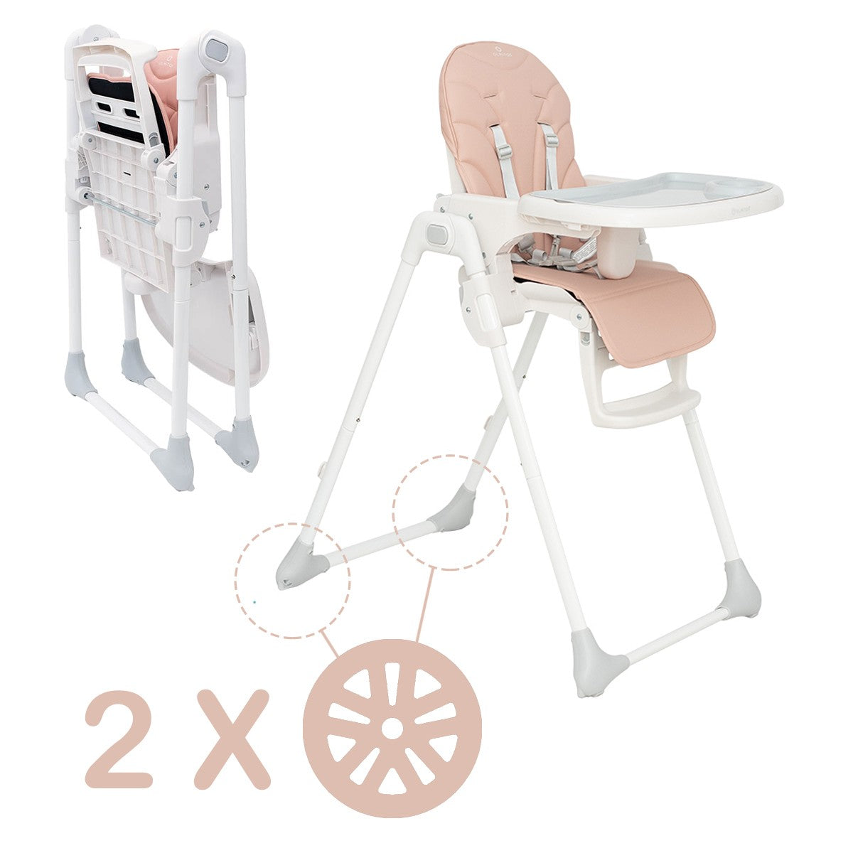Olmitos – Trona bebe ligera multi posiciones – Asiento regulable con bandeja extraíble – Incluye ruedas y fácil plegado