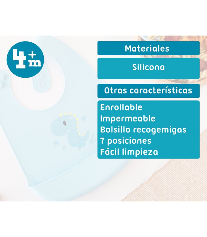 Babero blandito de silicona Conejito/Dino de Kiokids