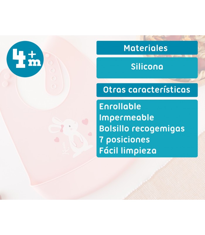 Babero blandito de silicona Conejito/Dino de Kiokids