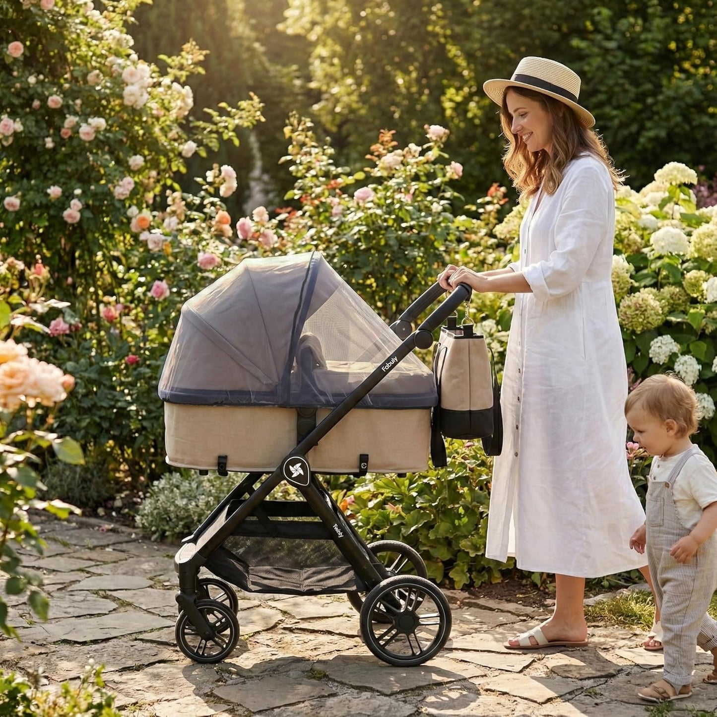 Cochecito Convertible Bebé 3 en 1 Fabuly con silla de coche i-size, Incluye Bolso, Mosquitera, Plastico lluvia de Twinly