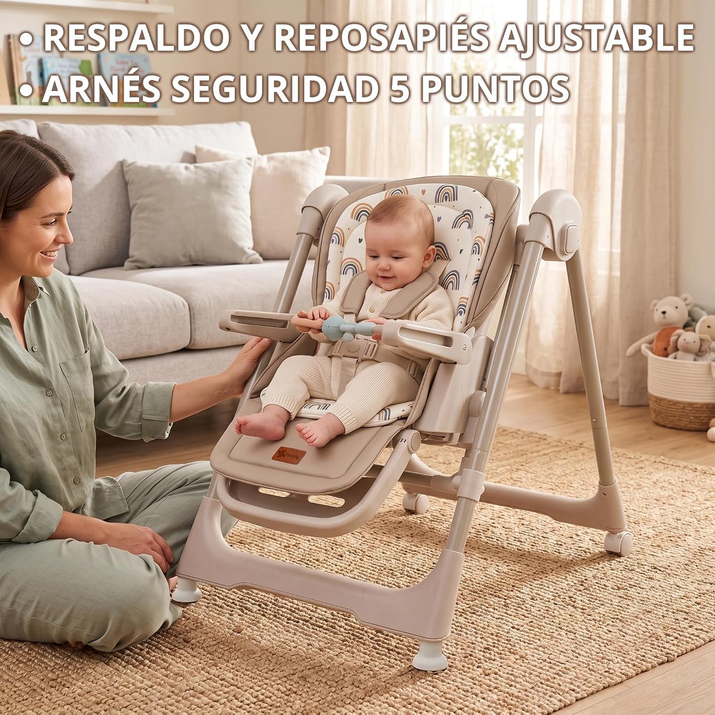 Twinly New Movity Trona Bebé Evolutiva 2 en 1, Hamaca y Columpio, Gris