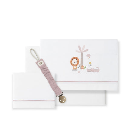 Tríptico cuna 100% algodón León Palmera + chupetero de Interbaby