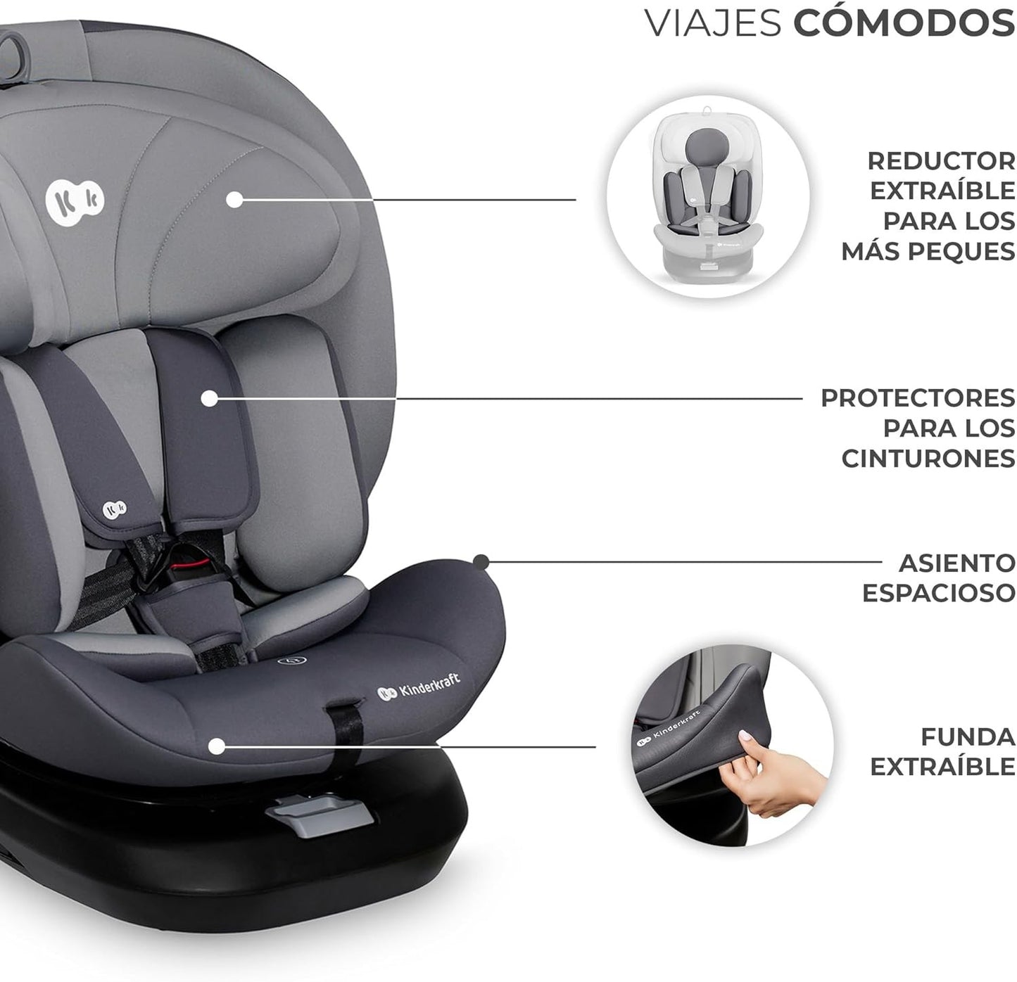 Kinderkraft I-GROW Silla de auto bebé/niño, I-SIZE 40-150, Isofix, Ajustable Grupo 0+/1/2/3, 0-36 kg