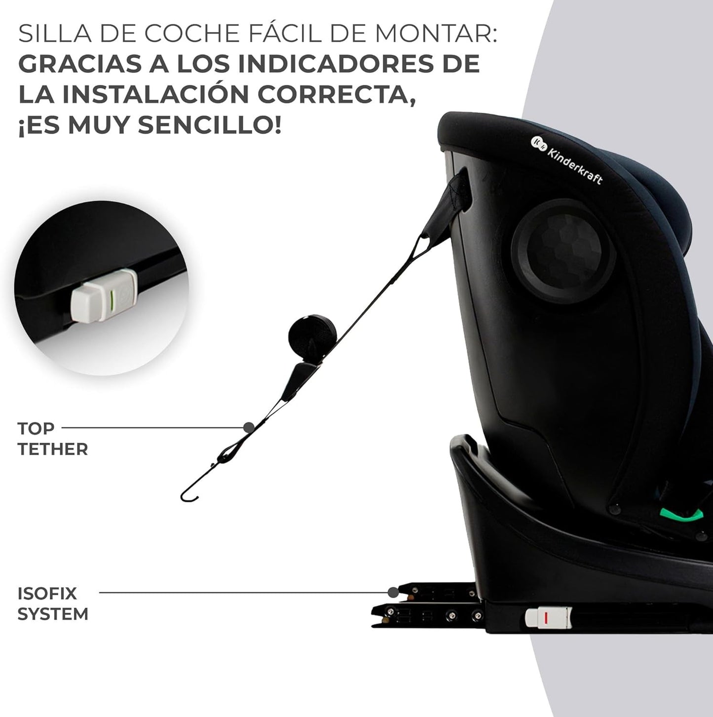 Kinderkraft I-GROW Silla de auto bebé/niño, I-SIZE 40-150, Isofix, Ajustable Grupo 0+/1/2/3, 0-36 kg