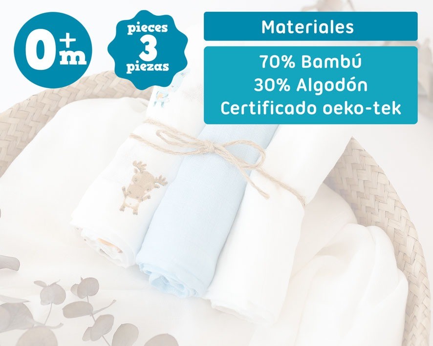 Pack 3 Gasitas 70x70cm de Bambú Kiokids