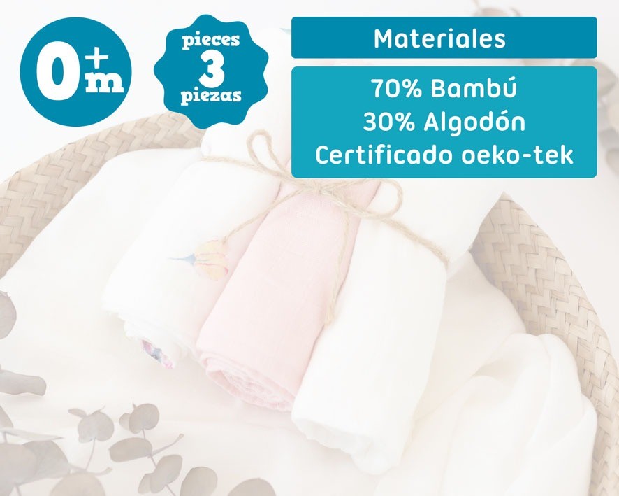 Pack 3 Gasitas 70x70cm de Bambú Kiokids
