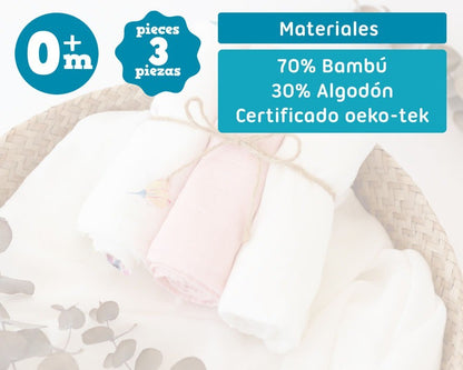 Pack 3 Gasitas 70x70cm de Bambú Kiokids