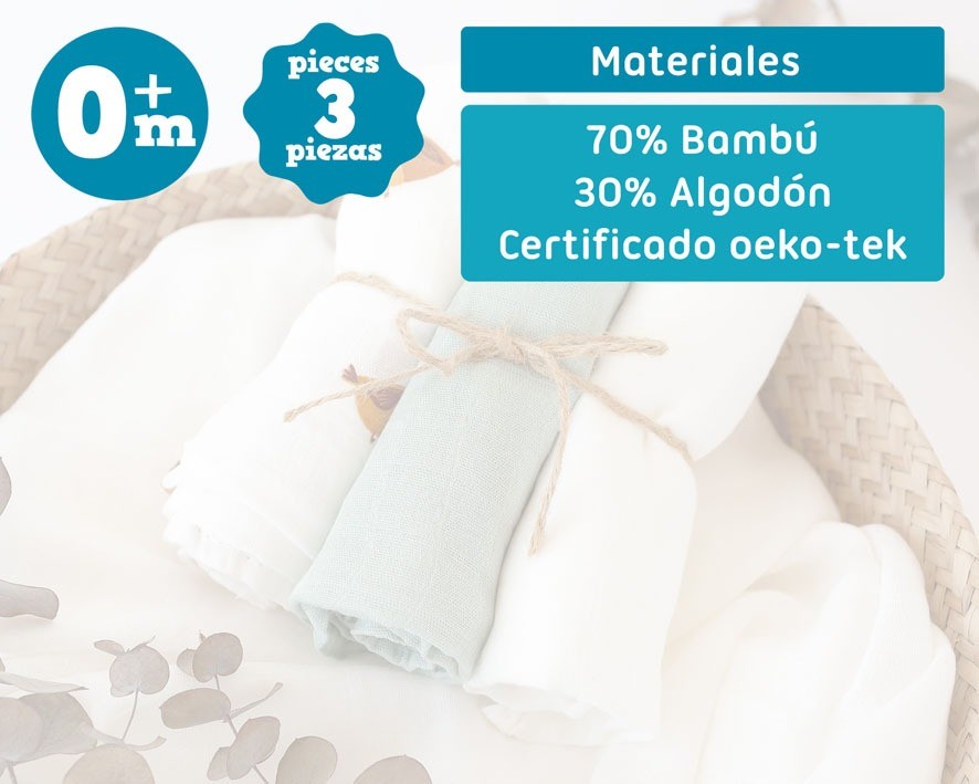 Pack 3 Gasitas 70x70cm de Bambú Kiokids