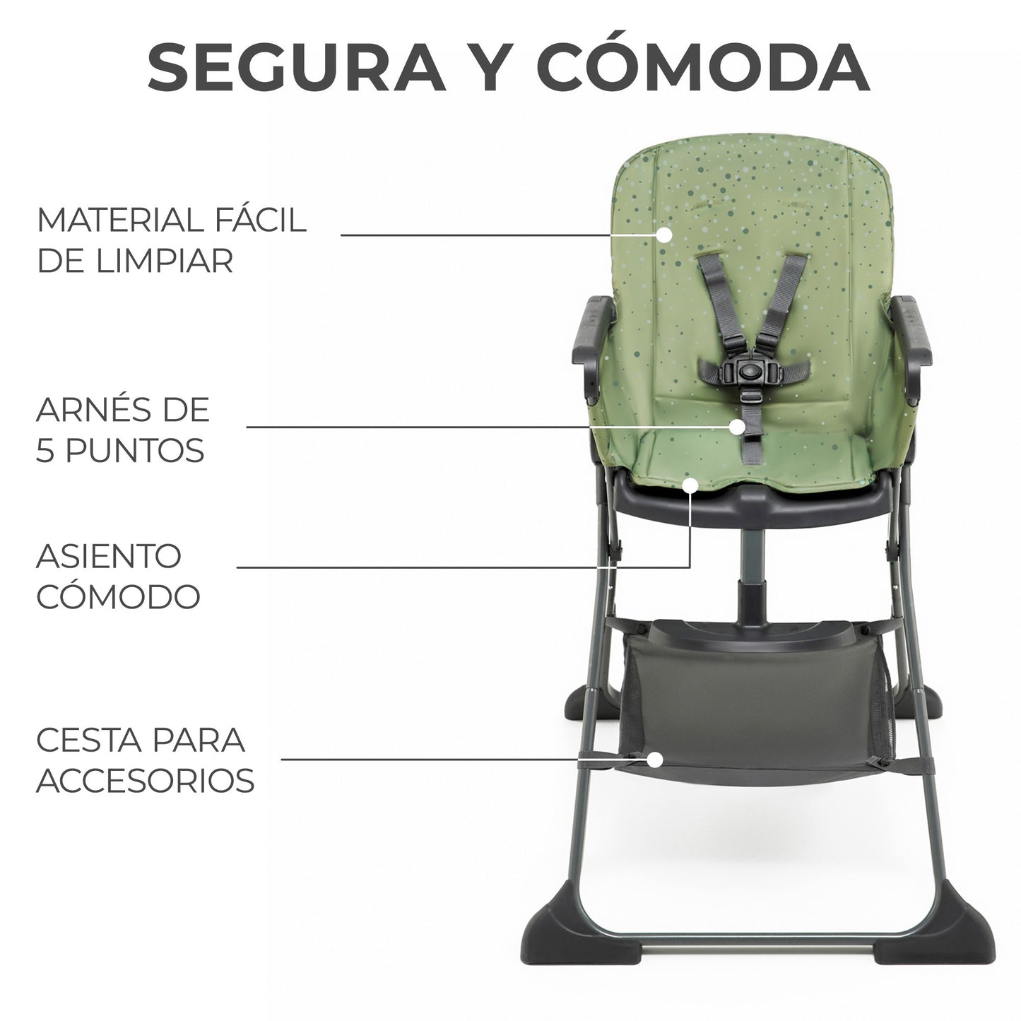 Kinderkraft FOLDEE Trona Bebé, ergonómica, cómoda, reclinable, plegable