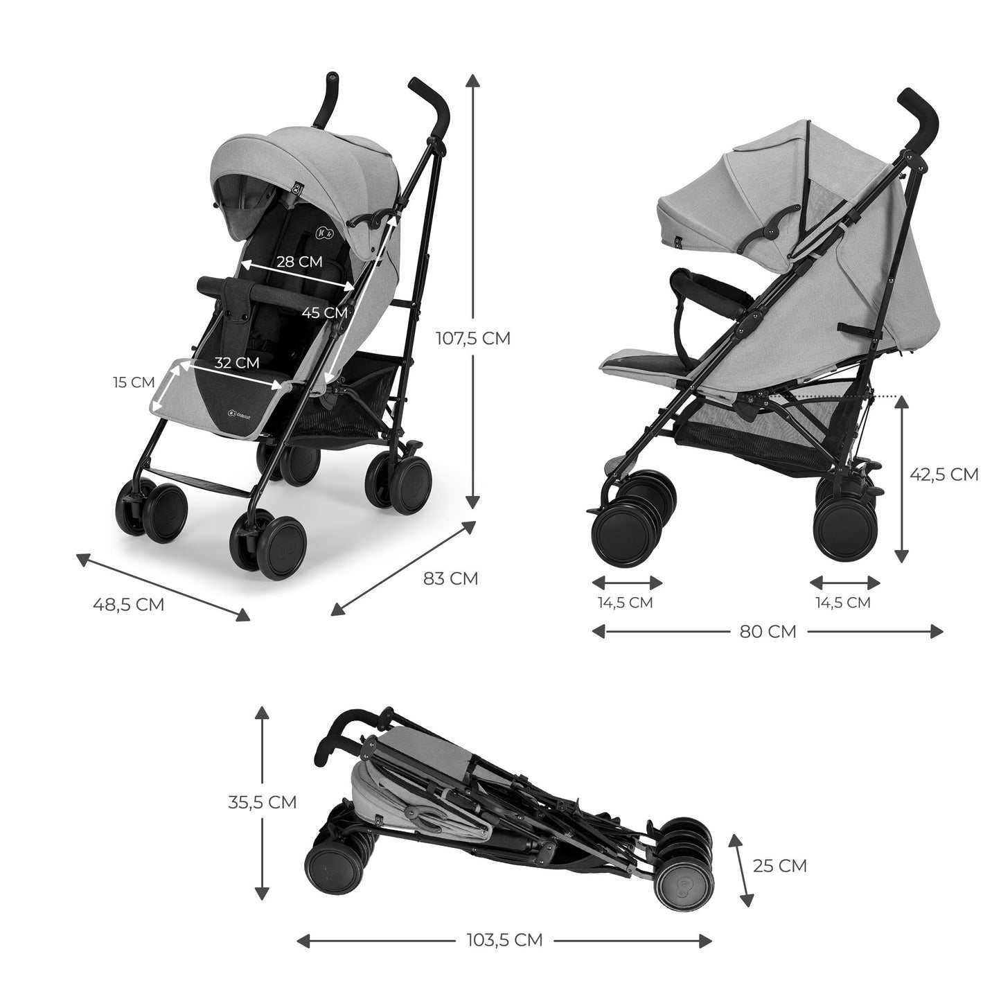 Kinderkraft Silla de Paseo SIESTA, Carrito paraguas, Posición tumbada, Plegable, hasta 22 kg