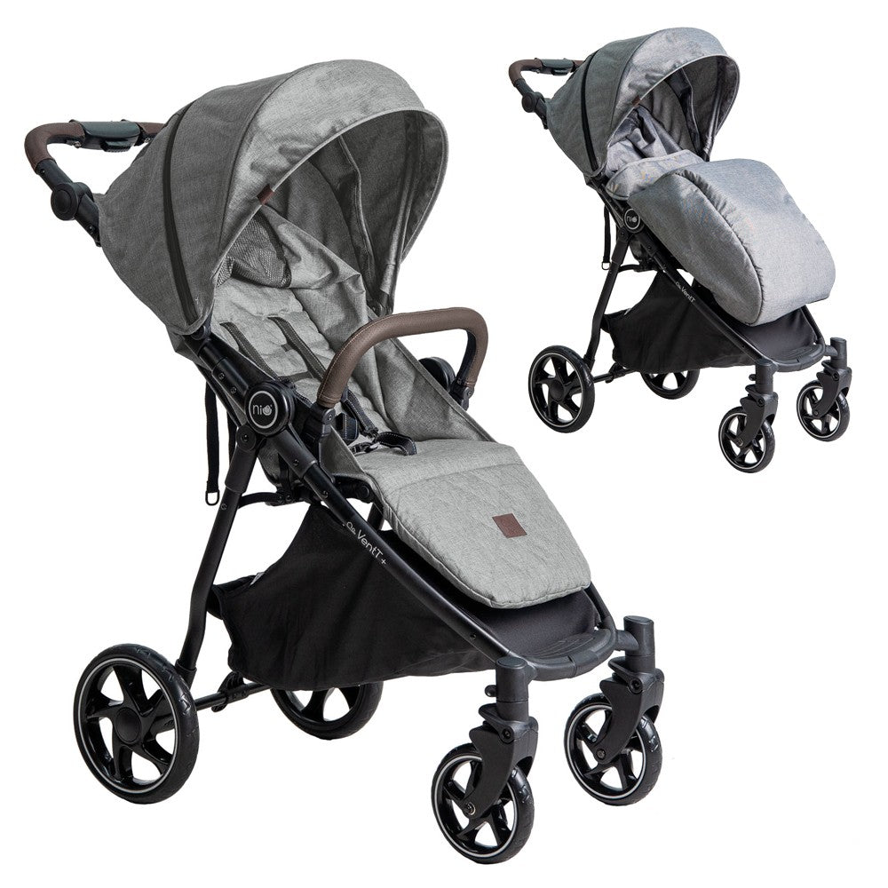 Niu – Silla de Paseo Cochecito de bebé VentT+ Capota XXL -Mosquitera y plástico de lluvia