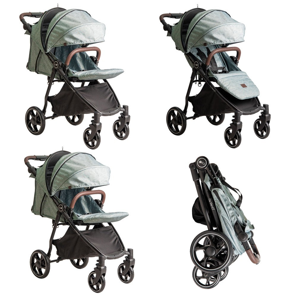 Niu – Silla de Paseo Cochecito de bebé VentT+ Capota XXL -Mosquitera y plástico de lluvia